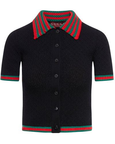 Gucci Cotton Lace Polo Shirt With Web Pattern - Black