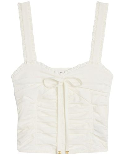 Celine Short Ruffled Top In Cotton And Silk Jersey - White