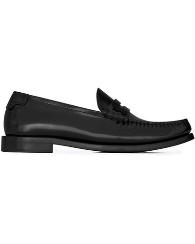 Saint Laurent Le Loafer Penny Slippers In Glazed Leather - Black