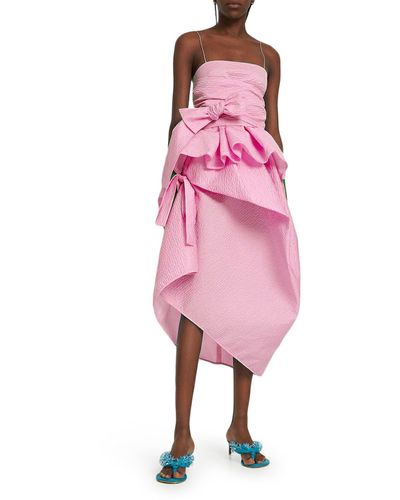Cecilie Bahnsen Smoked Asymmetric Skirt With Bow - Pink