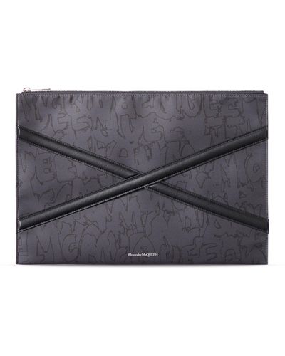 Alexander McQueen Zip Pouch With Allover Logo - Grey