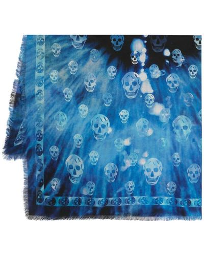 Alexander McQueen Skull-print Wool Scarf - Blue