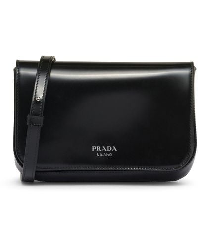 Prada Mini Shoulder Bag In Brushed Leather - Black