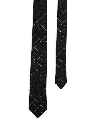 Saint Laurent Silver-tone Check Pattern Tie - Black