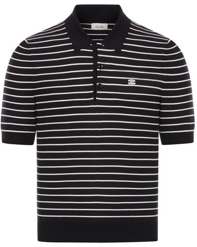 Celine Triomphe Polo Shirt In Lightweight Cotton - Blue