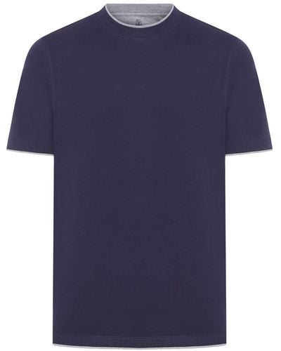Brunello Cucinelli Layered Detail Cotton T-shirt - Blue