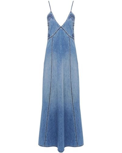 Chloé Embroidered Denim Maxi Dress - Women's - Linen/flax/cotton - Blue