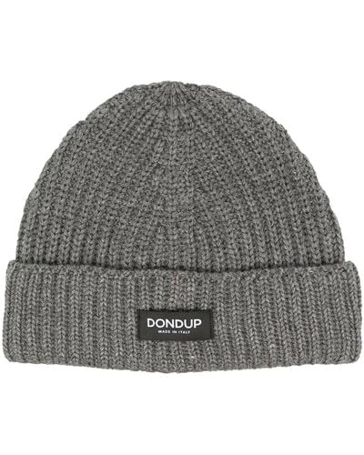 Dondup Logo-patch Ribbed-knit Beanie - Grey