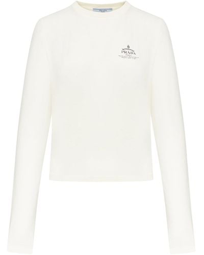 Prada Long Sleeve T-shirt With Logo - White
