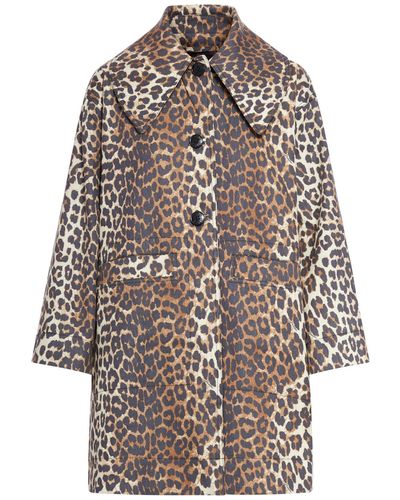 Ganni Single-breasted Coat With Print - Grey