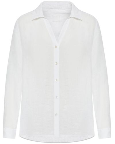 120% Lino Asymmetric Linen Shirt - White