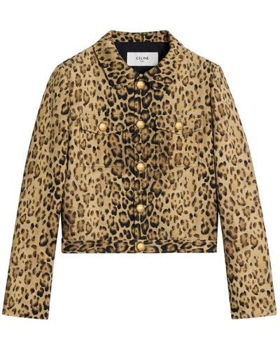 Celine Double Wool Cardigan Jacket Leopard Print - Natural