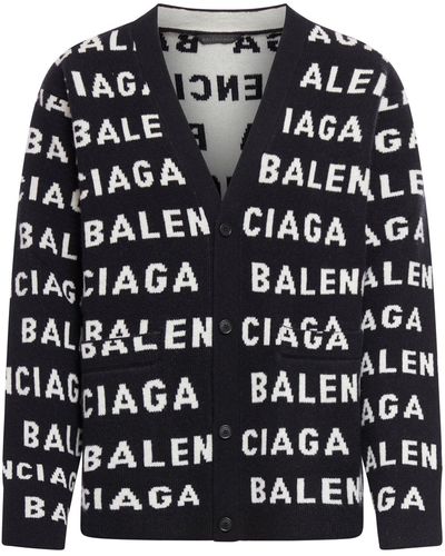Balenciaga Intarsia Logo Wool Cardigan - Women's - Wool/polyamide - Black
