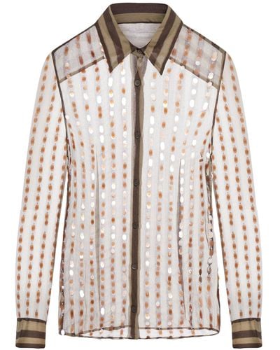 Dries Van Noten Silk Shirt Printed With Two-tone Stripes - Brown