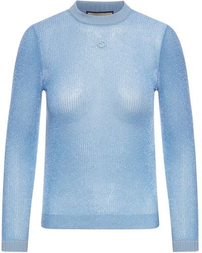 Gucci GG Extra Fine Lamé Knit Top - Blue