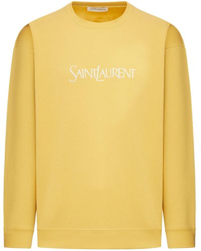 Saint Laurent Logo-print Cotton Sweatshirt - Yellow