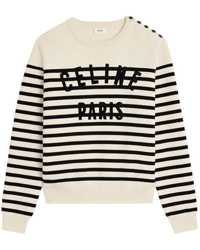 Celine Marinière Crew Neck Sweater In Cotton Off- / Black