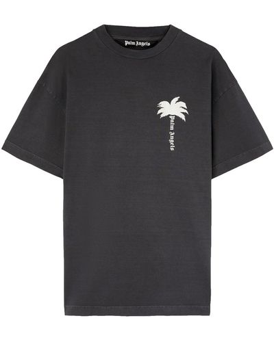Palm Angels T-shirt in cotone con stampa palme - Nero