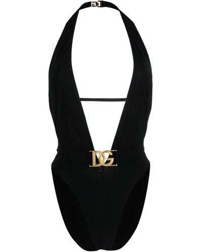 Dolce & Gabbana Costume intero con placca logo - Nero
