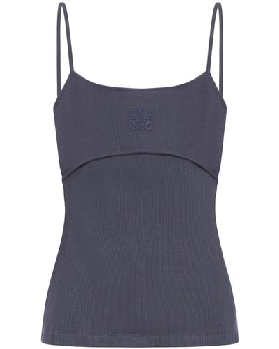 Loewe Anagram Strappy Top In Cotton - Blue
