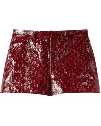 Gucci Shiny Leather Shorts With Embossed gg Motif - Red