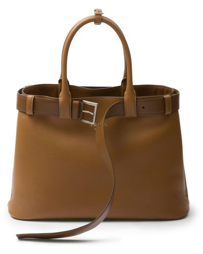 Prada Buckle Large Leather Handbag - Brown