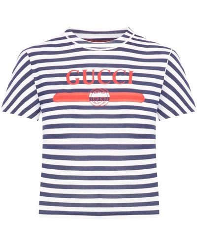 Gucci Striped Cotton Jersey T-shirt With Print - White