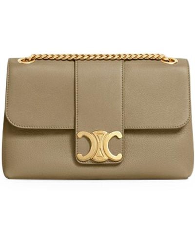 Celine Medium Victoire Bag In Soft Sepia Brown Calf Leather - Natural