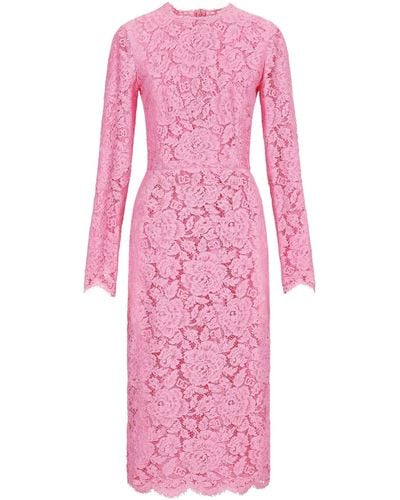 Dolce & Gabbana Branded Floral Cordonetto Lace Sheath Dress - Pink
