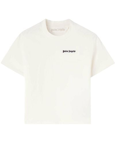 Palm Angels T-shirt in cotone con ricamo logo - Bianco