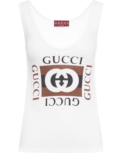 Gucci Ribbed Cotton Tank Top With Print - White