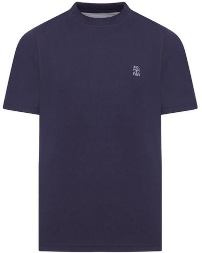 Brunello Cucinelli Logo-print Cotton T-shirt - Blue