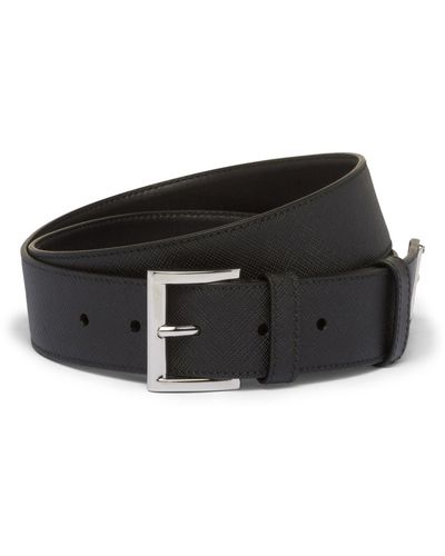 Prada Triangle Logo Saffiano Leather Belt - Black