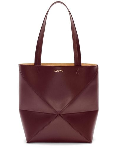 Loewe Puzzle Fold Tote Bag In Shiny Calfskin - Purple