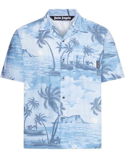 Palm Angels Camicia da bowling con stampa sunset - Blu