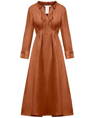 Max Mara Linen And Silk Midi Dress - Brown