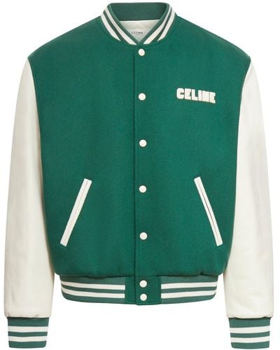 Celine Bomber Jacket With Leather Sleeves - Green