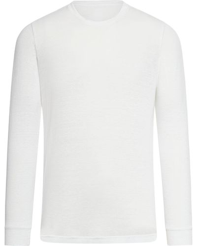 120% Lino Long Sleeves Linen Tshirt - White
