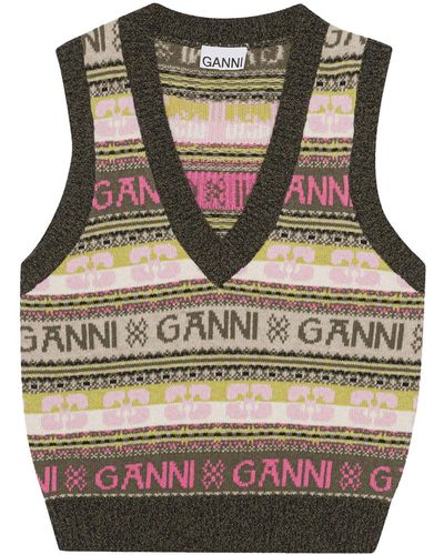 Ganni Logo Wool Mix Vest in Grey | Lyst Canada