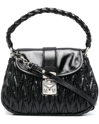 Miu Miu Coffer Shine Matelassé Top Handle Bag - Black