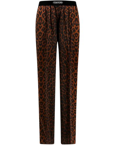 Tom Ford Pantalone in seta elasticizzata con stampa animalier - Marrone