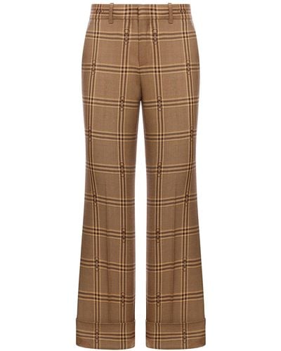 Gucci Horsebit Check Wool Trousers - Brown