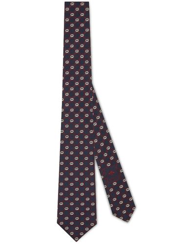 Gucci Silk Jacquard Tie With Square Chain And GG Print - Multicolour
