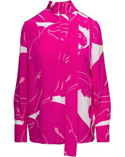 Valentino Garavani Shirt Pattern In Crepe De Chine - Pink