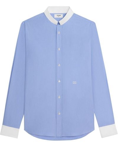Celine Loose Shirt With Reverse Collar In Striped Cotton Sky / Chalk - Blue