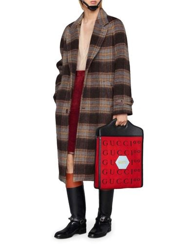 Gucci Checked Wool Coat With Label - Multicolour