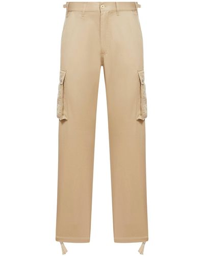 Celine Cargo Trousers In Cotton And Linen Black - Natural