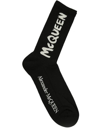 Alexander McQueen Graffiti Logo Print Socks - Black