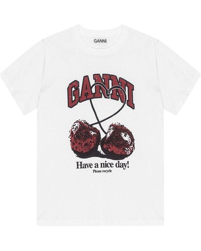 Ganni T-shirt relaxed cherry bianca - Bianco