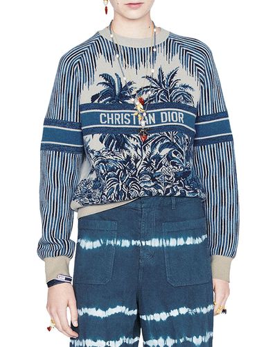 Dior - Fitted Sweater Blue Silk, Cashmere and Alpaca-Blend Openwork Knit with Albero della Vita Intarsia Motif - Size 36 - Women